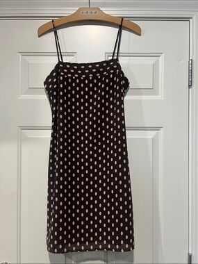 Esprit Sz 7/8 Slip Dress Cream Polka Dots on Brown Whimsy Old Money Y2K Retro